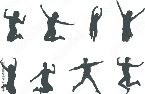 Jumping people silhouettes, Happy jumping people silhouette , Jumping person vector