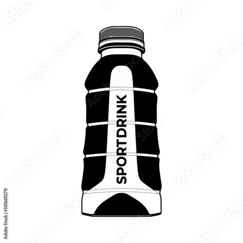 Sport drink bottle in black white icon, vector illustration in trendy style. Popular world sport drink. Editable graphic resources for many purposes.
