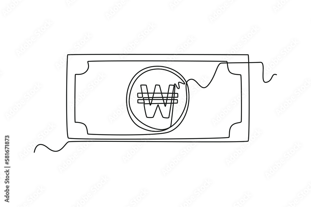 Single one-line drawing won coin currency from South Korea. Country currency concept continuous line draw design graphic vector illustration Single one-line drawing won coin currency from South Korea. Country currency concept continuous line draw design graphic vector illustration