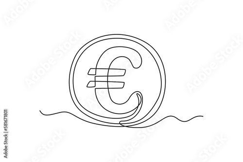 Single one-line drawing euro coin currency from Germany. Country currency concept continuous line draw design graphic vector illustration