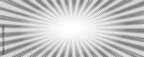 Sun rays halftone background. White and grey radial abstract comic pattern. Vector explosion abstract lines backdrop