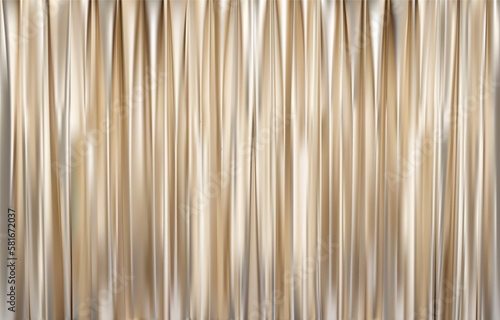 The closed gold curtain in the theatre background. Theatrical drapes. Golden curtains on a theatre stage. 3D Vector illustration.