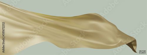 Flying cream silk textile fabric flag background. Smooth elegant cream Satin Isolated on Background for grand opening ceremony. Gold curtain. 3d vector illustration