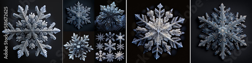 Snowflakes close up. macro photo background, winter theme. on a black background.
