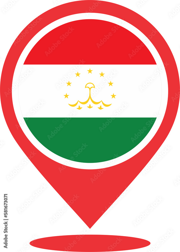 Fototapeta premium Tajikistan flag pin map 2023031353
