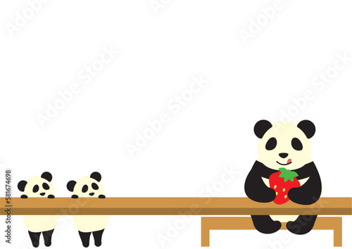 子供達に内緒でいちごを食べるパンダママと勘付いた双子パンダ