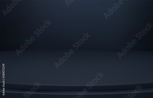 Abstract Luxury dark blue Background. Empty Gradient Room, Studio, Space. Curved stage used as a background for displaying your products.  3D vector Illustration.