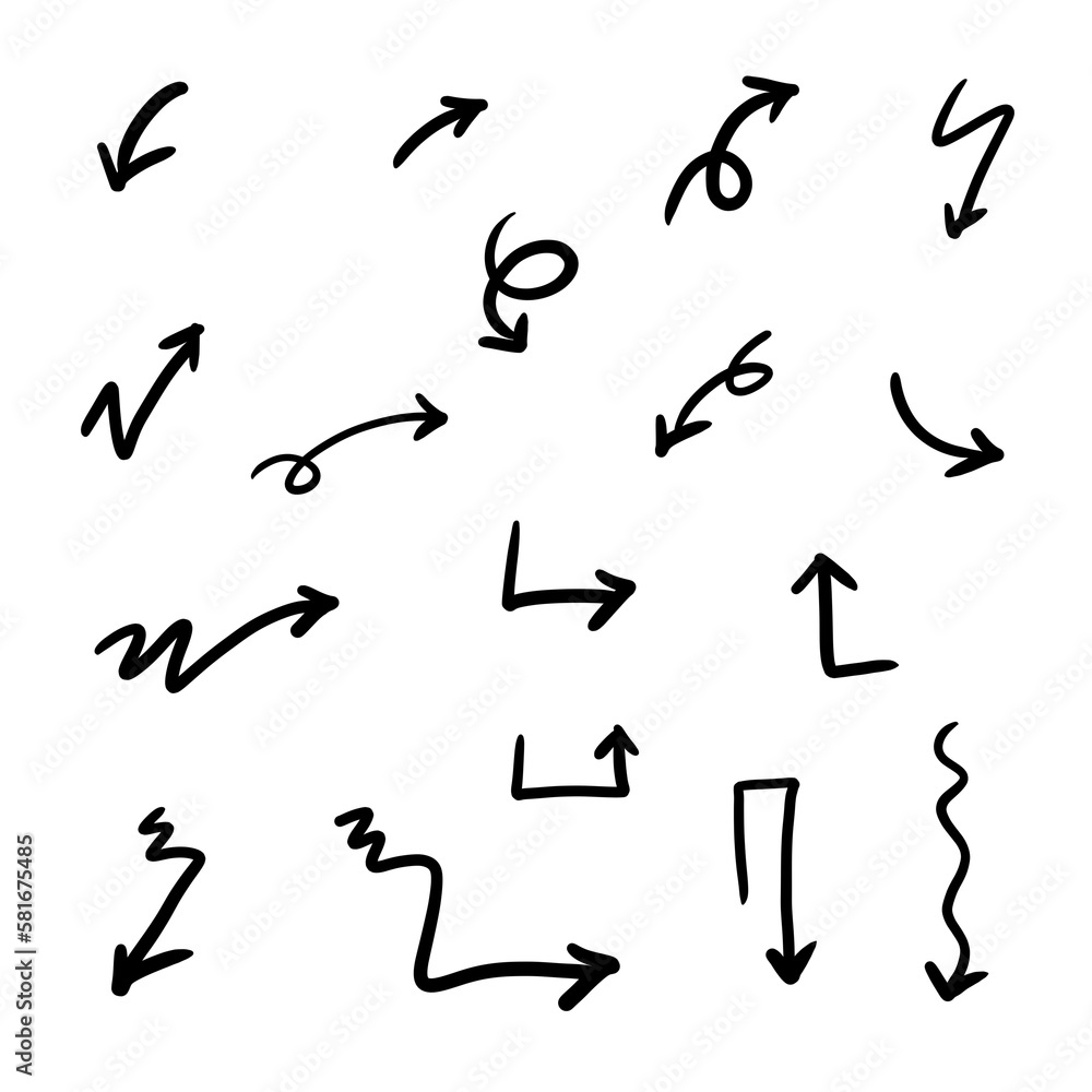 black pen drawn arrows set. black pen drawn arrows set.