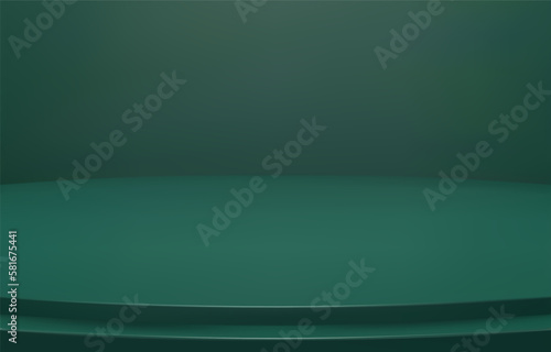 Abstract Luxury green Background. Empty green Gradient Room, Studio, Space. Curved stage used as a background for displaying your products.  3D vector Illustration.
