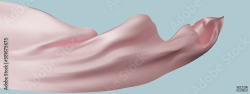 Flying pink silk textile fabric flag background. Smooth elegant pink Satin Isolated on blue Background for grand opening ceremony. Pink curtain. 3d vector illustration