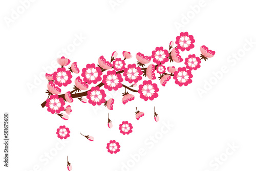 Cherry blossom branch with sakura flower Wall decoration Concept. Bird on branch wall decoration sticker design vector illustration 