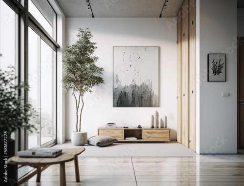 Minimalist interior design with clean lines  muted tones  and organic textures Generative ai