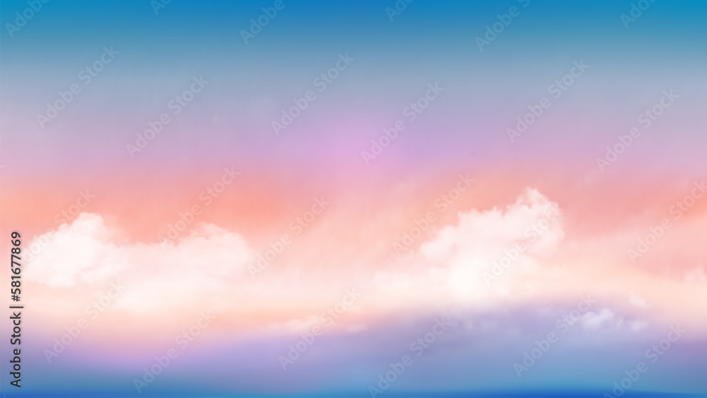 Blue colorful sky and white soft clouds floated in the sky on a clear day. Beautiful air and sunlight with cloud scape colorful. Sunset sky for background.