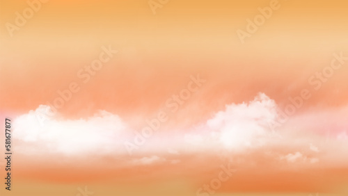 yellow orange colorful sky and white soft clouds floated in the sky on a clear day. Beautiful air and sunlight with cloud scape colorful. Sunset sky for background.Vector illustration.