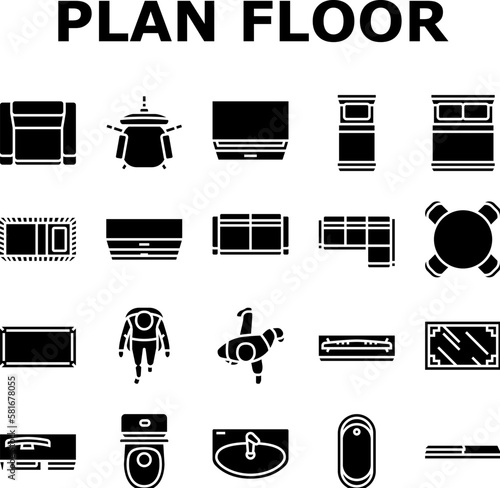 floor plan interior furniture icons set vector
