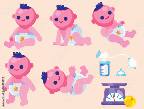 Fototapeta Naklejka Na Ścianę i Meble -  Set of vector flat cute baby infographics
