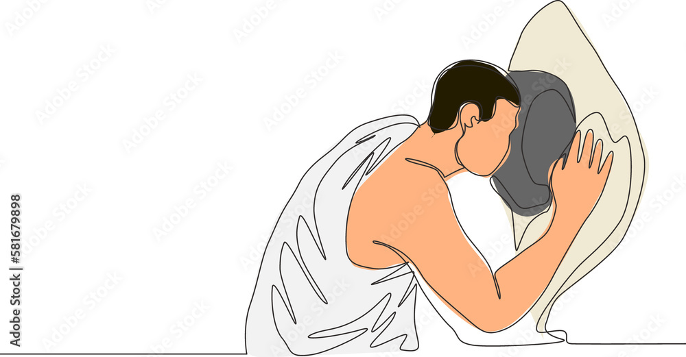 One continuous line drawing of muslim person kissing hajar aswad or