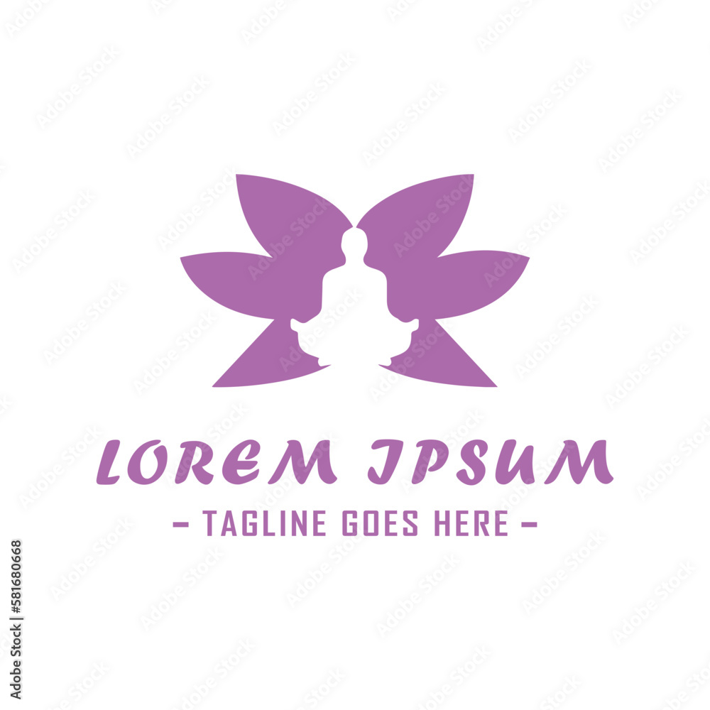 A soothing logo design featuring the silhouette of a woman in a yoga pose with a butterfly and flower, representing growth, transformation, and renewal