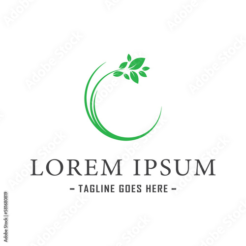 A unique and modern logo design featuring a circular branch with a green leaf at the end. The logo is perfect for businesses in the environmental or nature-related industry, promoting healthy and sust