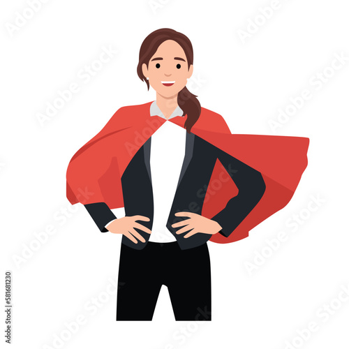 Super Business Woman office manager in superhero costume, Business woman hands on hip. Flat vector illustration isolated on white background