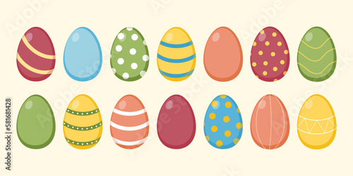 Set of easter eggs isolated on yellow background. Easter design. 