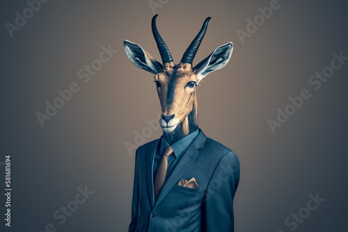 Antelope Mogul: A Savanna Businessman's Suited Portrait. Generative AI © AI-Universe