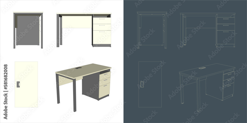 Fototapeta premium Vector wood desk office table solid minimalist with different positions - transparent background