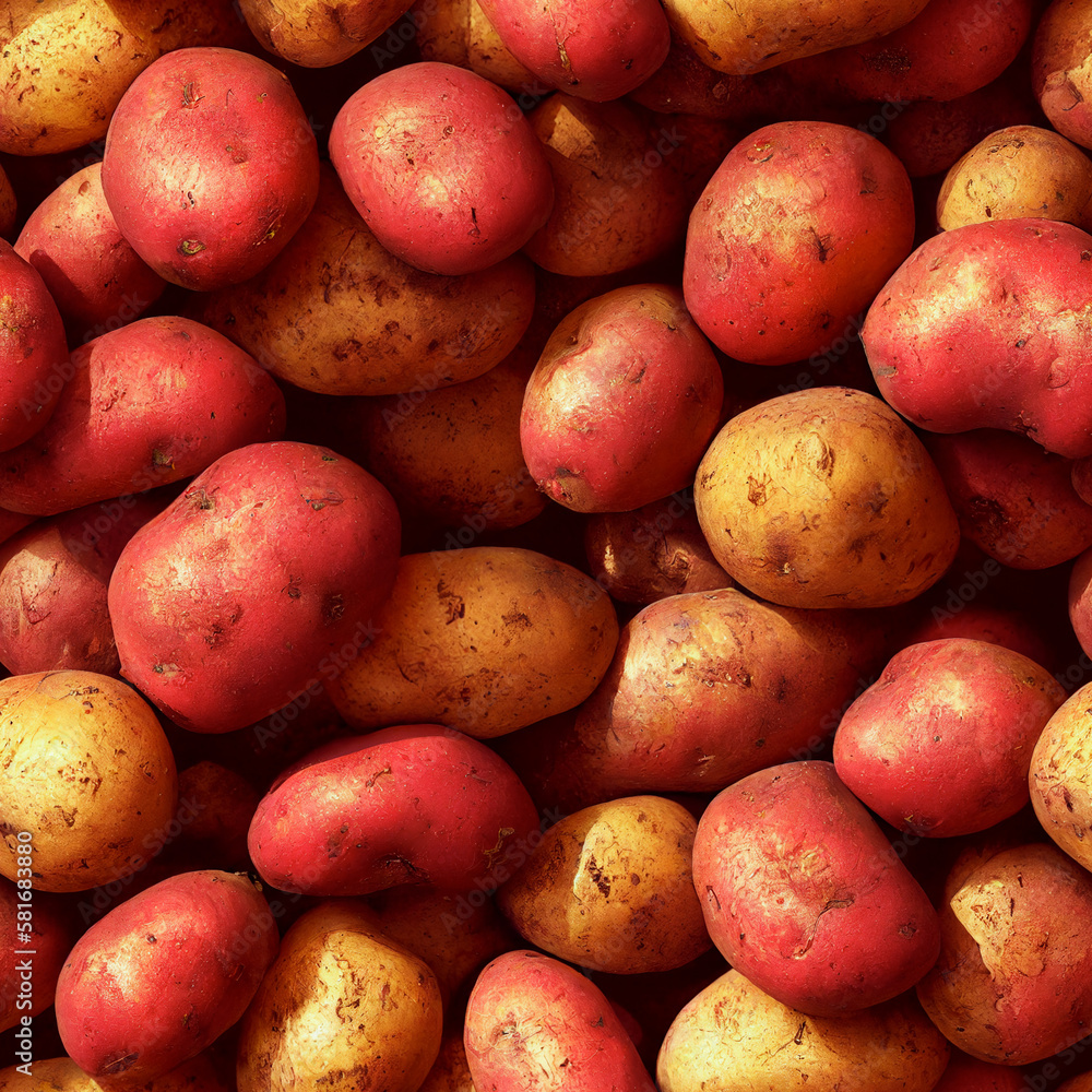 Mixed white and red potatoes, seamless repeatable background. Mixed white and red potatoes, seamless repeatable background.