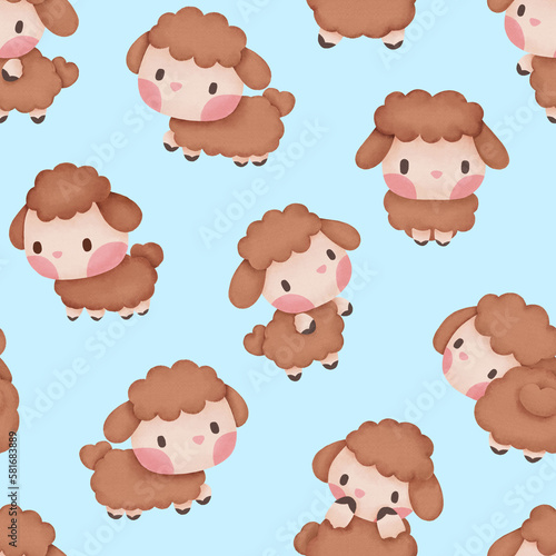 Cute sheep watercolor seamless pattern for print paper background textile fabric