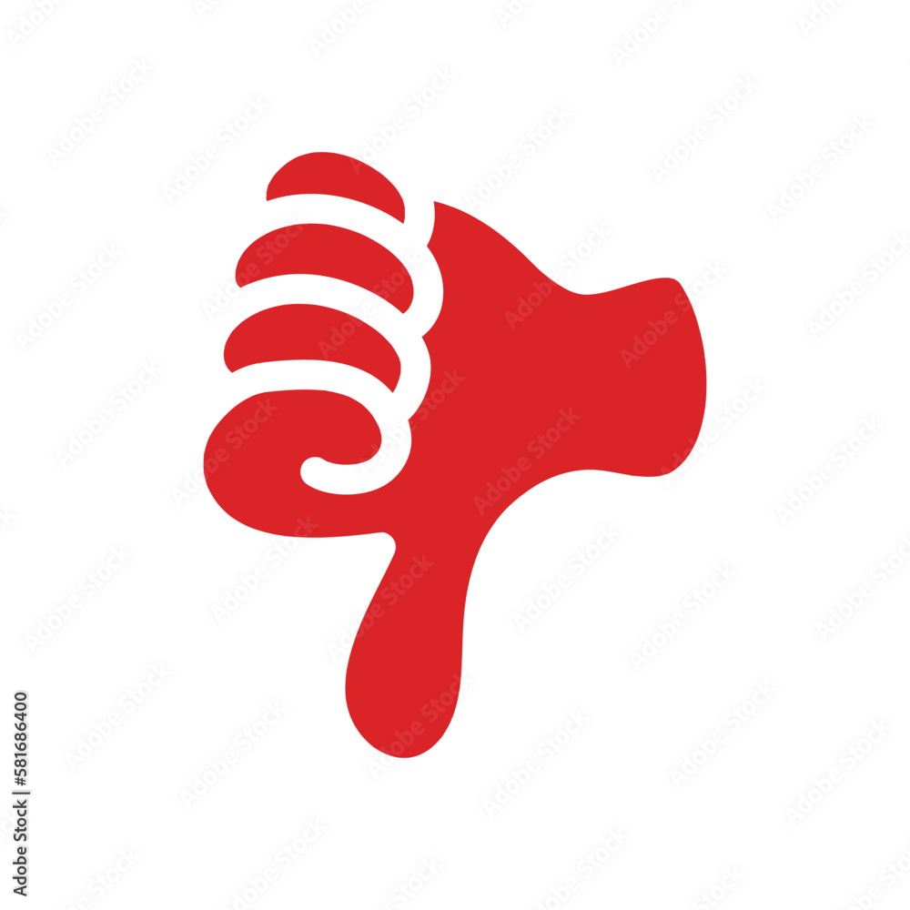 Fototapeta premium 親指を下向きに下げるハンドサイン_左向き_赤ベタ