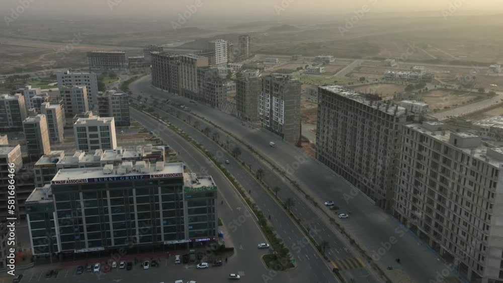 Aerial Flying Back Over Apartments And Building Developments Bahria Town In Karachi During Sunset Aerial Flying Back Over Apartments And Building Developments Bahria Town In Karachi During Sunset