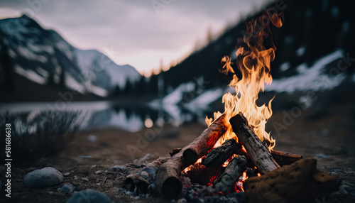 Fotografija Close up campfire with bright flame
