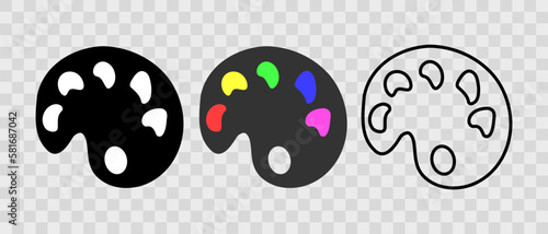 Cartoon Artist's palette with paint. Palette icons set. Vector illustration isolated on background.