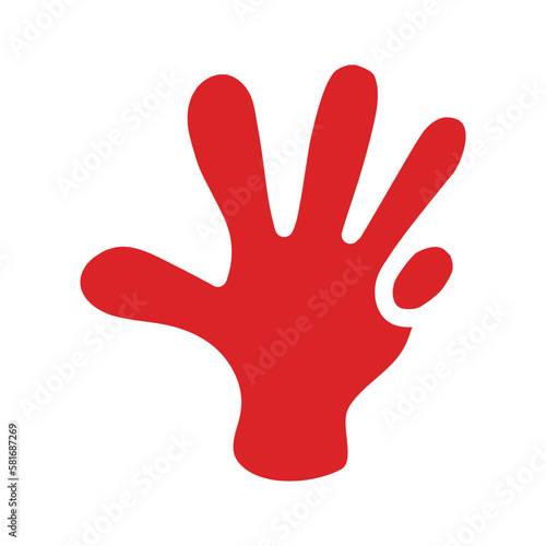 四本の指を立てるハンドサイン_赤ベタ