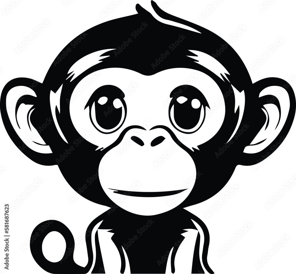 Cute Monkey Logo Monochrome Design Style
