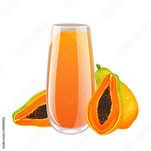 Papaya juice.A glass of fresh papaya juice .Useful.organic drink with papaya fruits.Vector illustration.