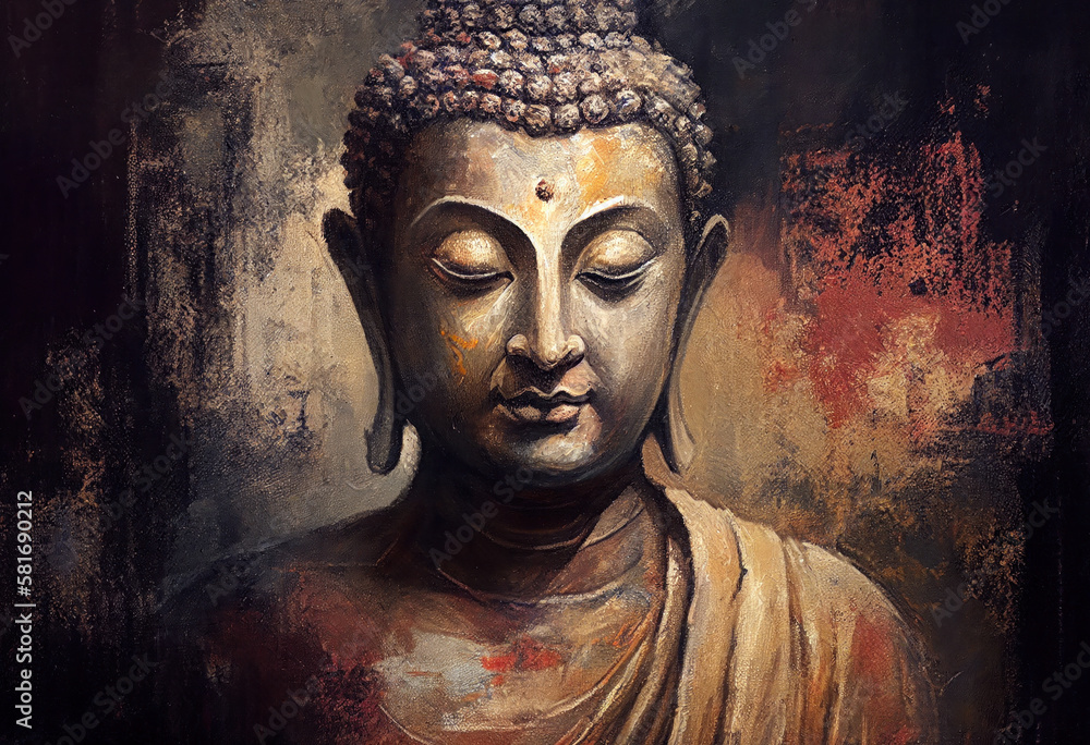 Buddha statue, Oil Painting, Generative AI