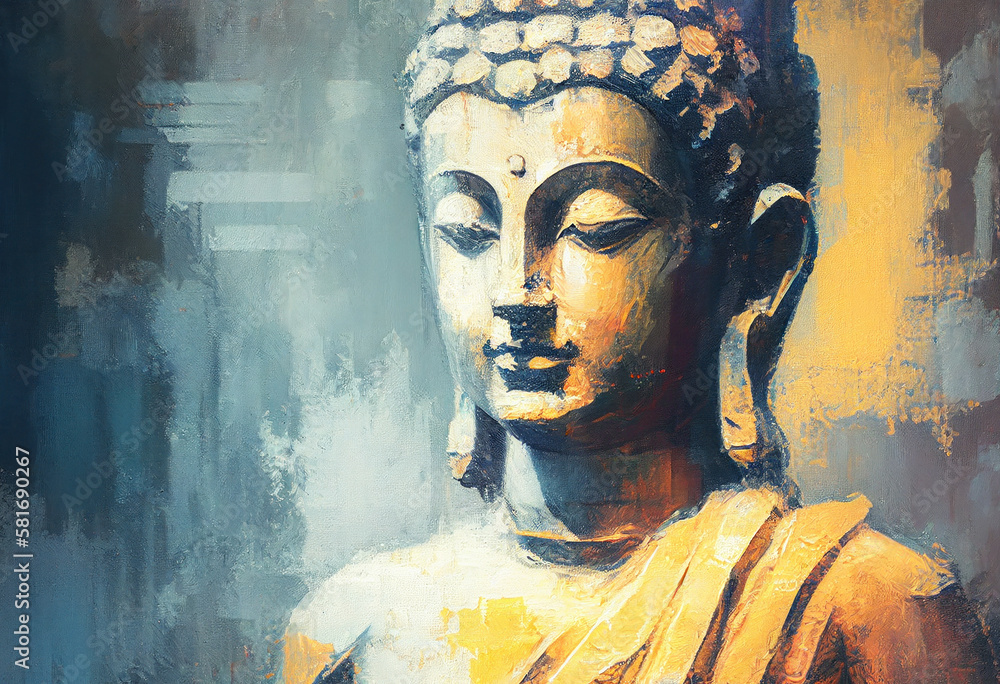 Buddha statue, Oil Painting, Generative AI