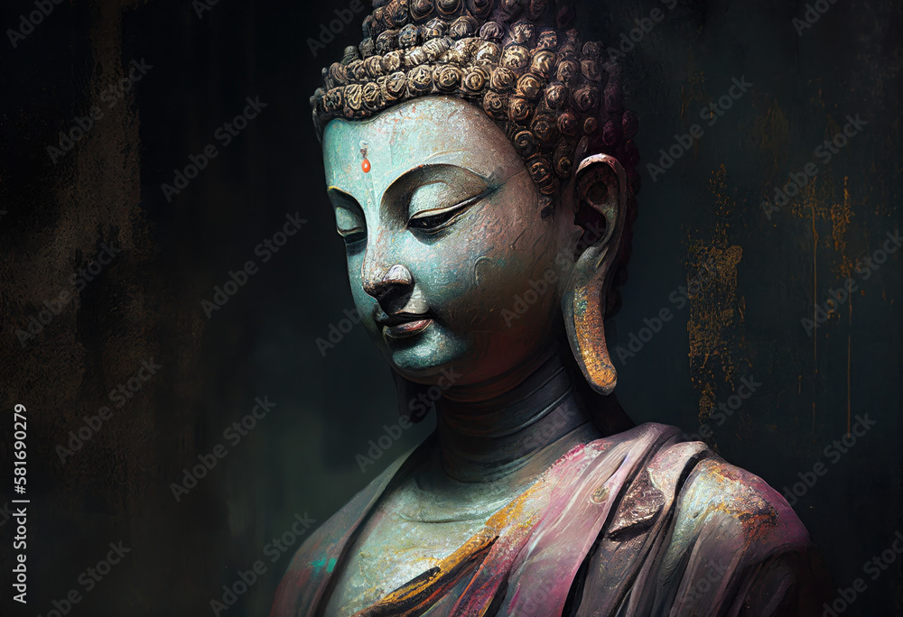 Buddha statue, Oil Painting, Generative AI