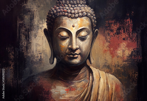 Fotografia Buddha statue, Oil Painting, Generative AI