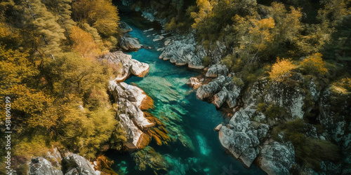 Aerial view of a river and rocks around. digital ai art   © Katynn