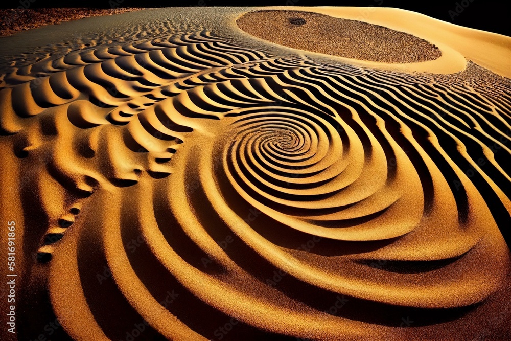 Naklejka premium A sandy beach with ripples and patterns in the sand. Generative AI