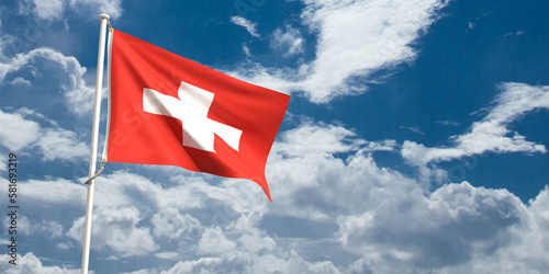 switzerland flag country national blue sky cloudy background copy space symbol decoration eu european  union government business financial banking wealth investment  loan debt bankruptcy concept  photo