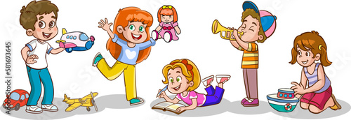 kids having fun cartoon vector