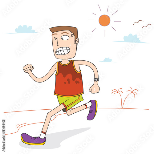 Happy Man doing Fun Running at the beach