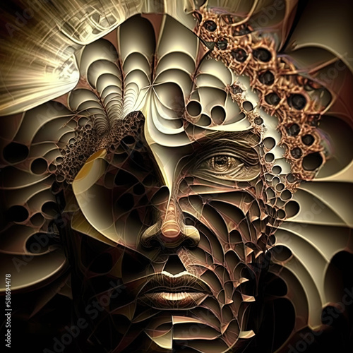 close up abstract multimedium photocollage digital painting of a man in cubism style  ai generated  photo