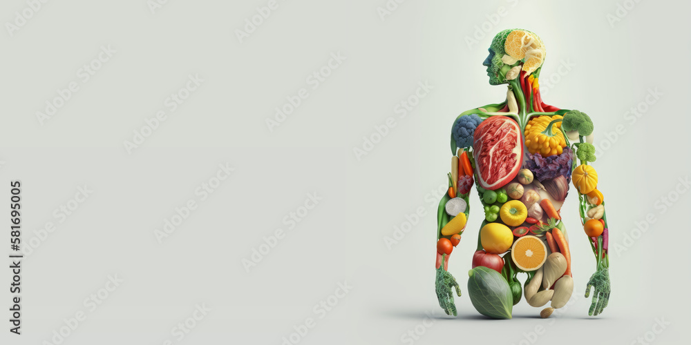 Vegetable man, a humanoid figure made entirely from various vegetables. Generative AI