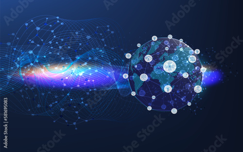 Artificial Intelligence (AI) Molecular structure background concept with ChatGPT, Chatbot, Machine learning, Abstract molecule background with hexagons, wave flow. Vector Illustration eps10
