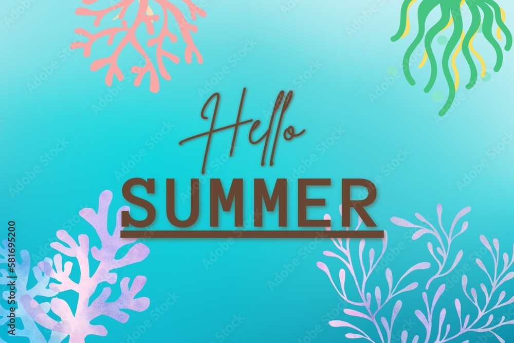 Hello summer banner with luggage and airplane. Vector illustration in flat style Hello summer banner with luggage and airplane. Vector illustration in flat style