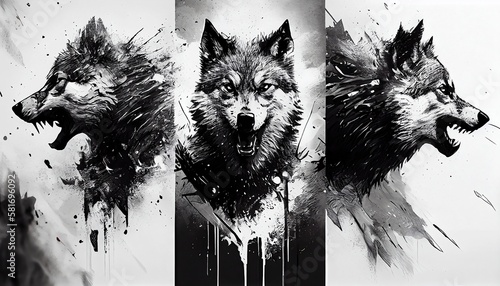 Majestic Wolf Pack in the Style of a Legendary Artist, Perfect for Captivating Design Projects and Creative Inspirations, Generative AI, Illustration
